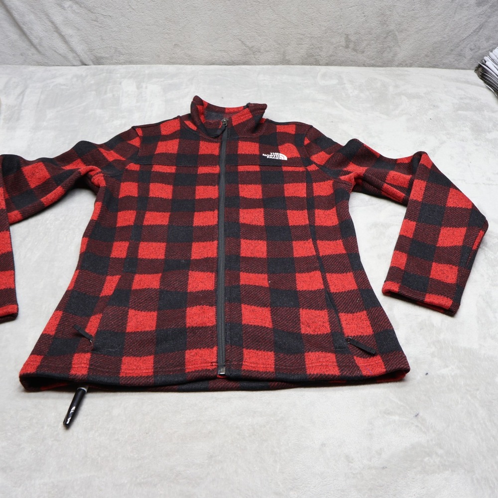 North Face Jacket Womens Medium Red Plaid Maggy Sweater Fleece Full Zip Outdoor